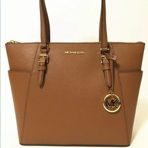 NWT MICHAEL KORS CHARLOTTE LEATHER LARGE ZIP TOTE